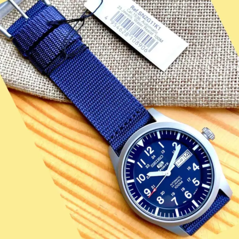 Seiko 5 Sports Automatic Blue Dial Nylon Men's Watch- SNZG11J1